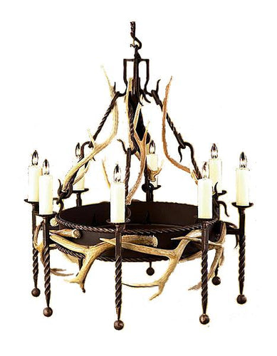 Single Tier Lodge Hand Forged Iron Chandelier with Real Antlers - 3 Sizes-Rustic Deco Incorporated