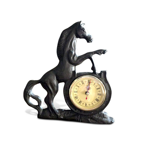 Rearing Stallion Metal Table Clock - Cast Iron Sculpture-Rustic Deco Incorporated