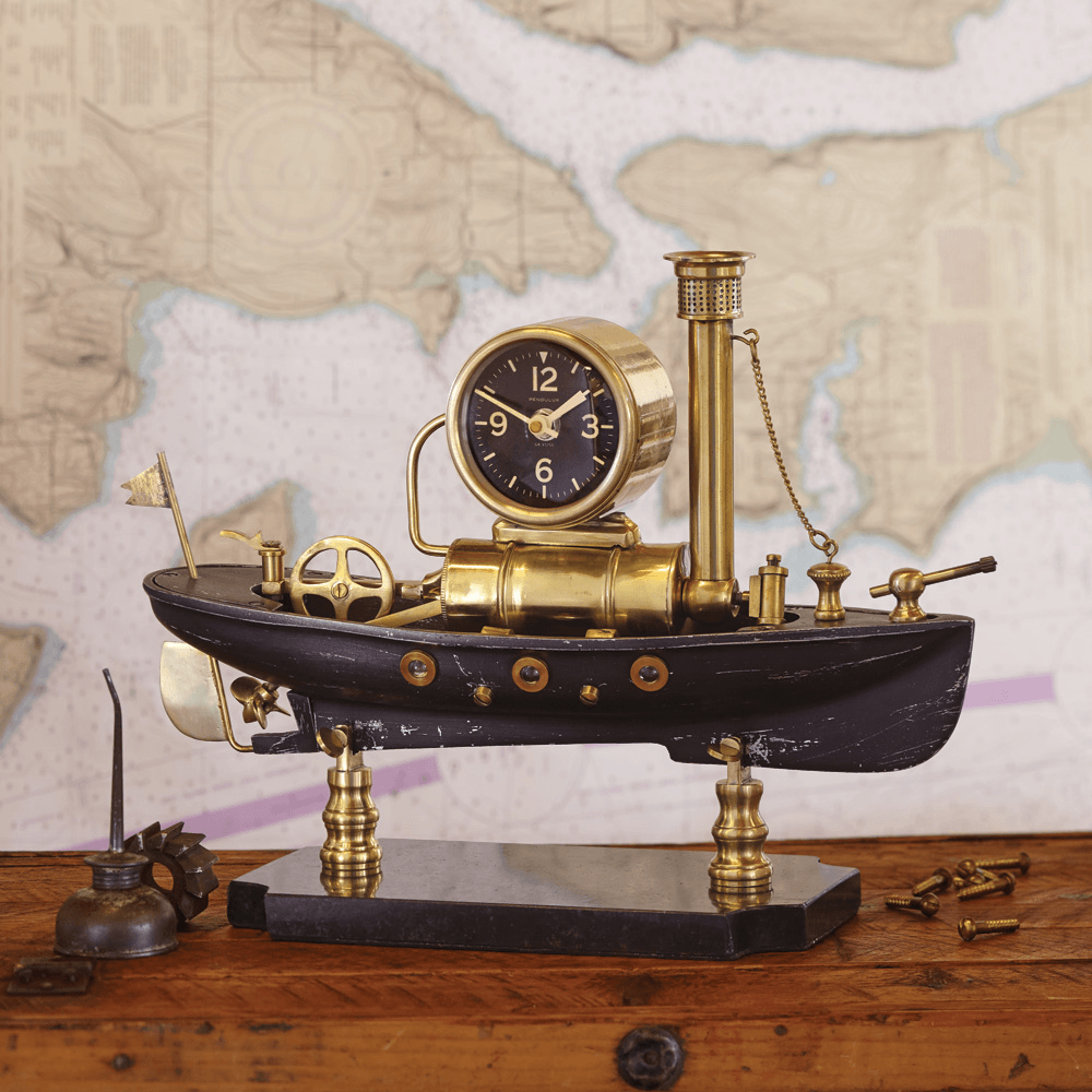 Steamboat Table Clock Nautical Steampunk Desk Clock Solid Brass