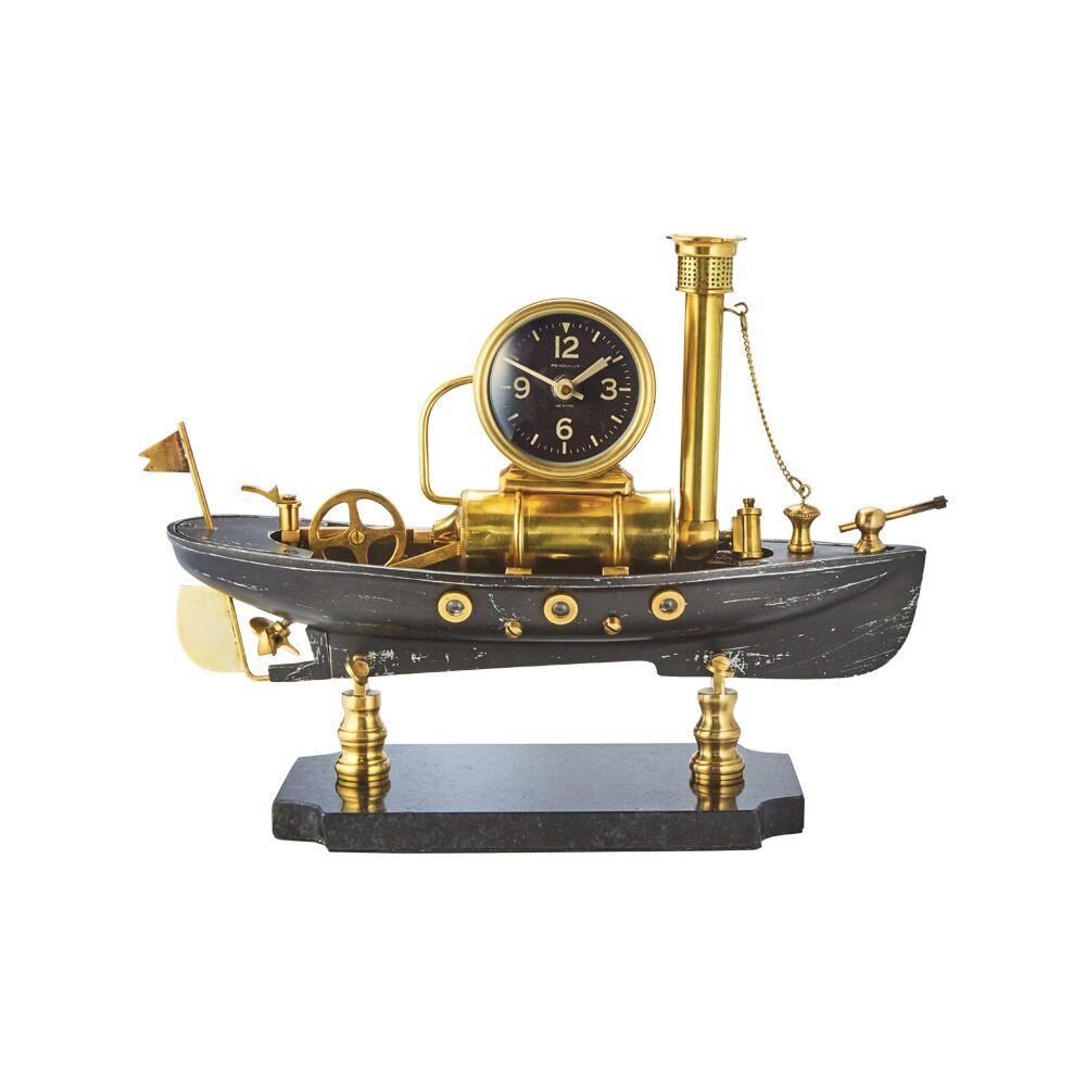 Steamboat Table Clock - Nautical Steampunk Desk Clock - Solid Brass - Maritime - Rustic Deco Incorporated