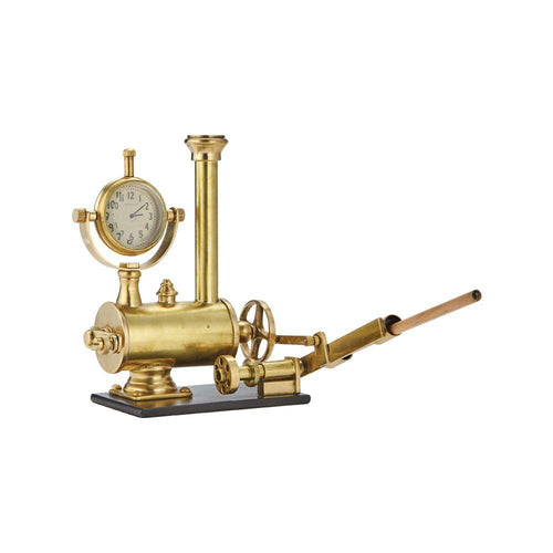 Steampunk Brass Archimedes Desk Set - Solid Brass - Desk Clock - Pencil Holder - Rustic Deco Incorporated