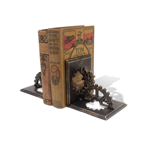 Steampunk Cast Iron Gear Bookends - 2 Sprocket - Metal - Pair - Rustic Deco Incorporated
