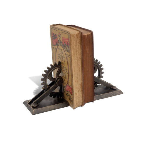 Steampunk Gear & Bracket Cast Iron Bookends - Metal - Pair - Rustic Deco Incorporated