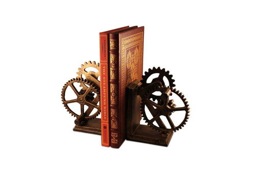 Steampunk Gears Sprocket Bookends - Metal Cogs Cast Iron - Pair - Rustic Deco Incorporated