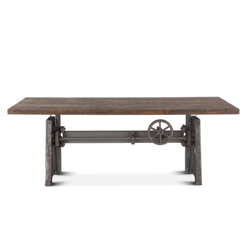 Industrial Adjustable Crank Pub Dining Table - Iron Base Weathered Gray Top - Rustic Deco Incorporated