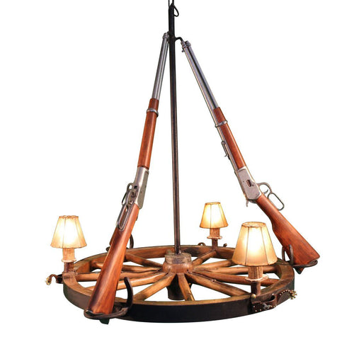 Western 3 Light Wagon Wheel Handcrafted Rifle Chandelier-Rustic Deco Incorporated