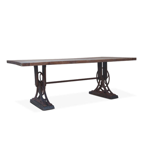 Whitley Industrial Steampunk Dining Table - Iron Base - Hardwood Top 83" - Rustic Deco Incorporated