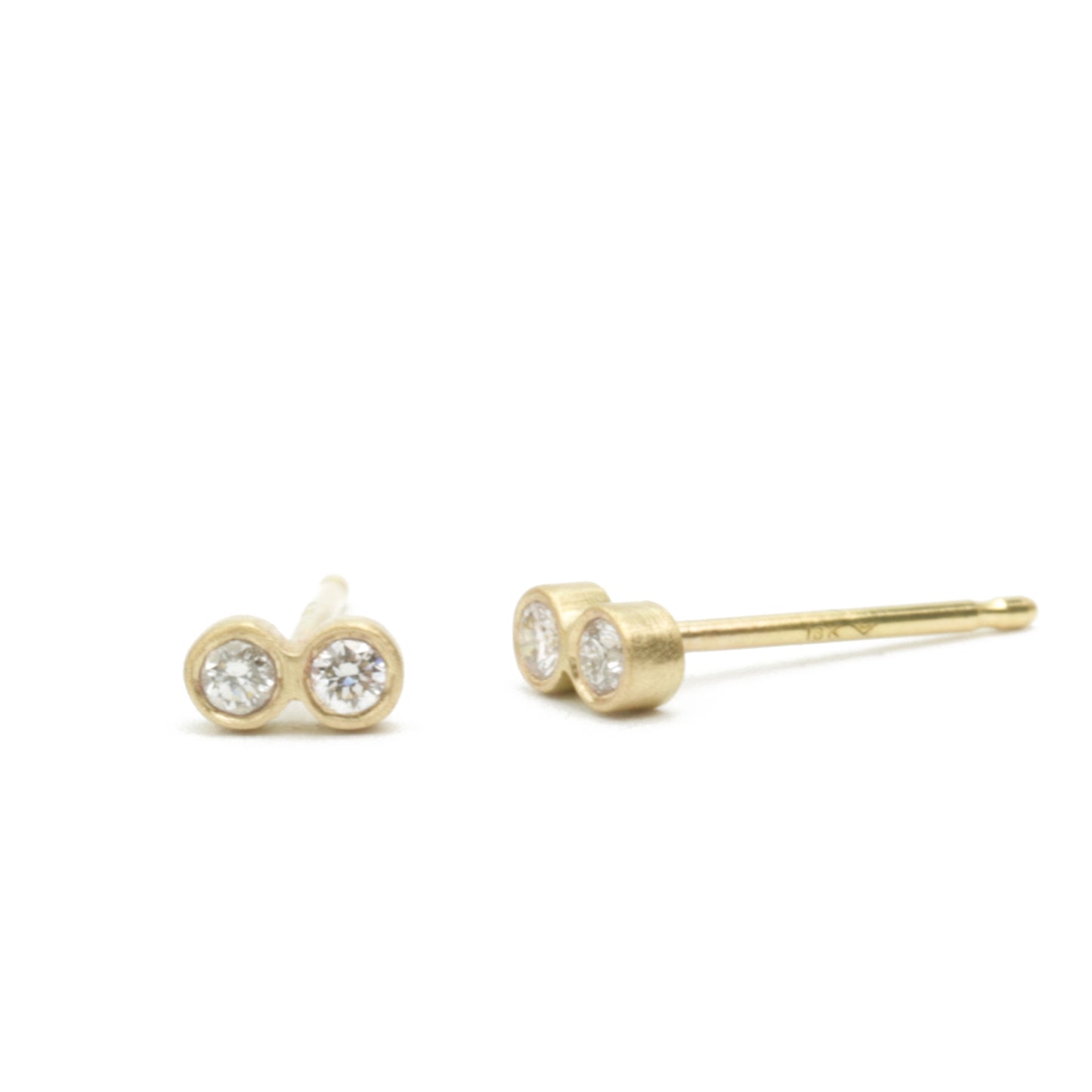Marian Maurer Teeny Stud Double with 2 point diamonds 18K Gold Earrings