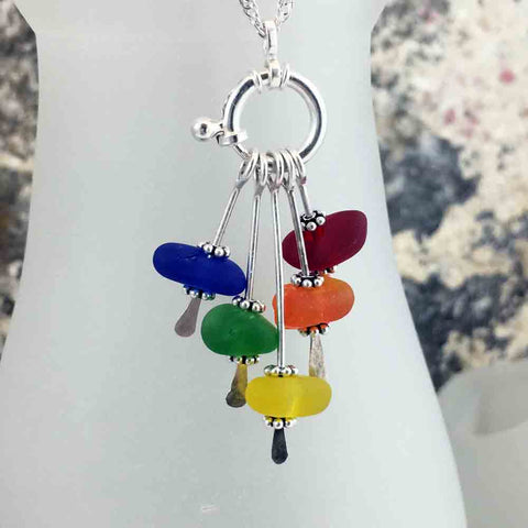 Red, Orange, Yellow, Green, and Blue Rainbow Sea Glass Sea Spray Necklace