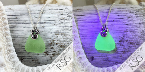 UV Sea Glass Pendants Under Blacklight