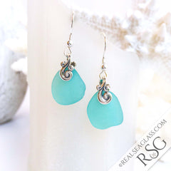 Bright Aqua Sea Glass Earrings