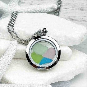 Aqua, Pink, Turquoise, and Lime Green Sea Glass Porthole Locket