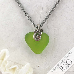Lime Green Heart Shaped Sea Glass Pendant