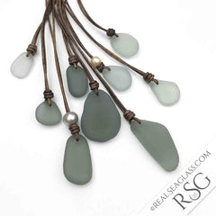 Real Sea Glass Rare Gray Sea Glass and Leather Necklaces