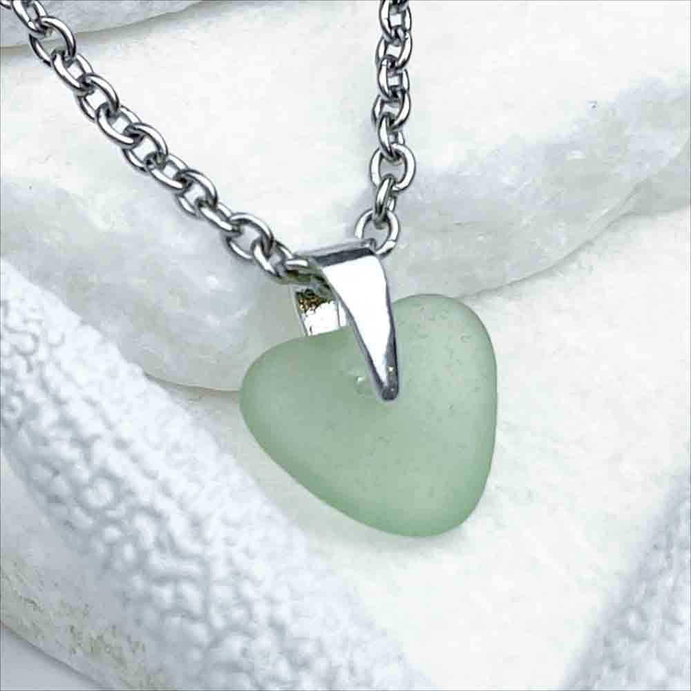 Delicate Heart-Shaped Seafoam Sea Glass Pendant | Real Sea Glass