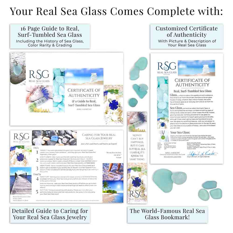Fan-Shaped Clear Sea Glass Pendant with Sterling Silver Ocean Waves Bail | 