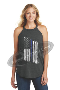 Women's Thin Blue Line Tattered American Flag rocker Tank Top - Project ...