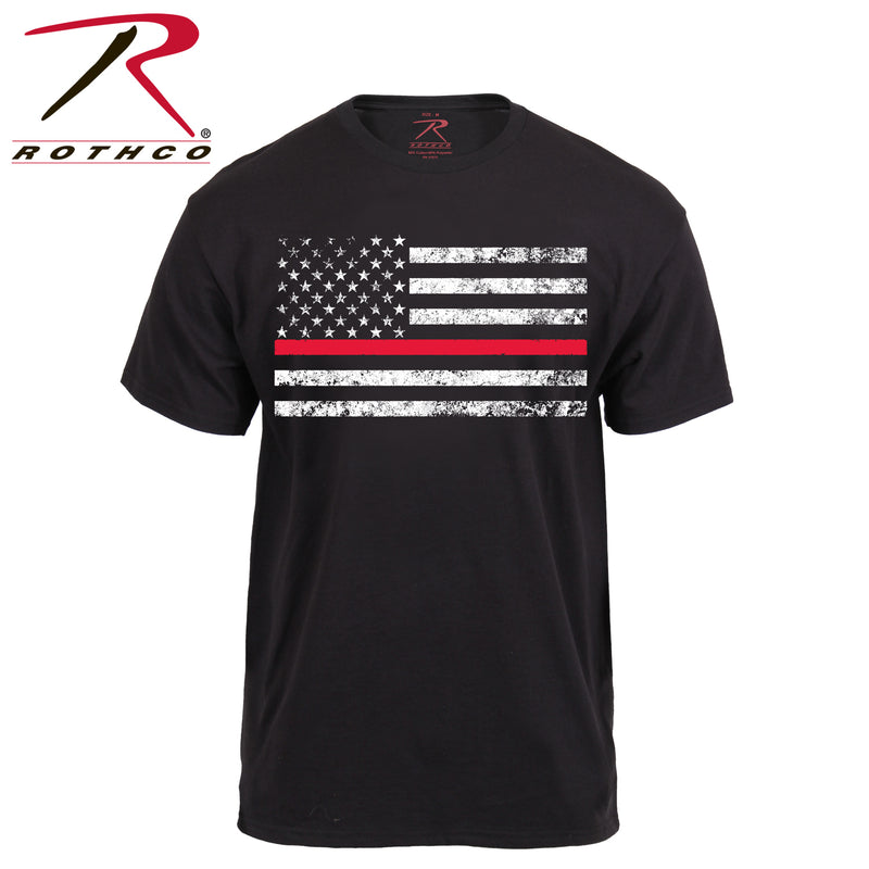 Rothco Thin RED Line T-Shirt Black Short Sleeve w Tattered Flag ...