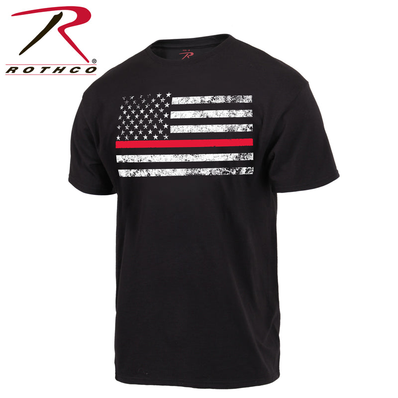 Rothco Thin RED Line T-Shirt Black Short Sleeve w Tattered Flag ...