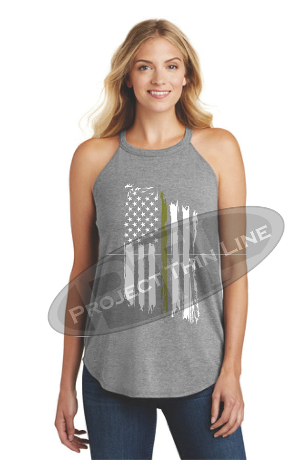 Women's Thin GOLD Line Tattered American Flag rocker Tank Top - Project ...