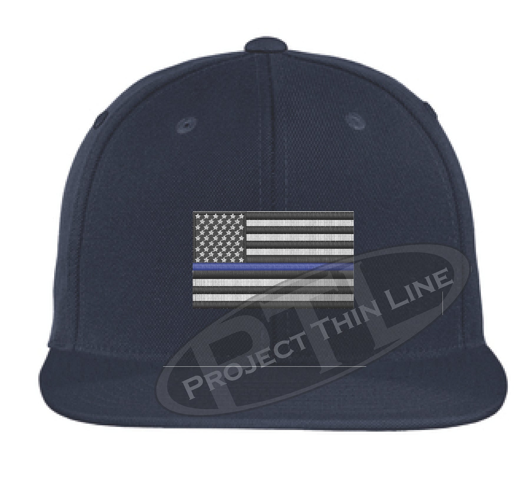 Embroidered Thin Blue American Flag Flat Bill Snapback Cap - Project ...