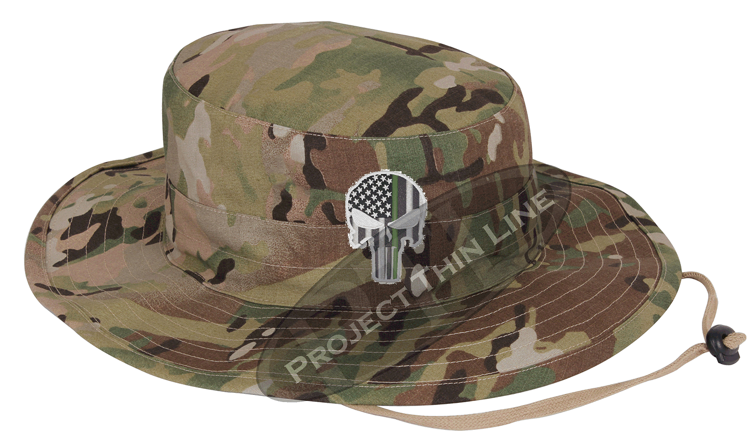 Thin Green Line Punisher Skull American Flag Adjustable Boonie Hat - Project Thin Line