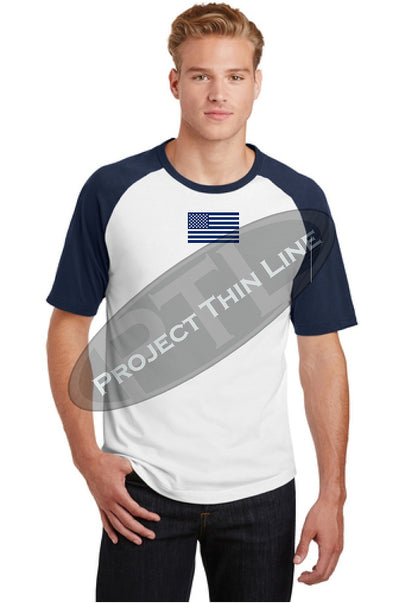 White with Navy Sleeves American Flag Short Sleeve Raglan Jersey
