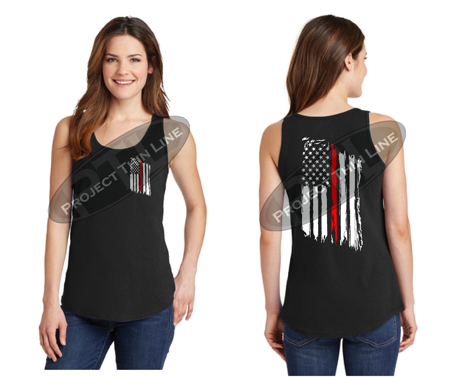Women's Thin RED Line Tattered American Flag Tank Top - Project Thin Line