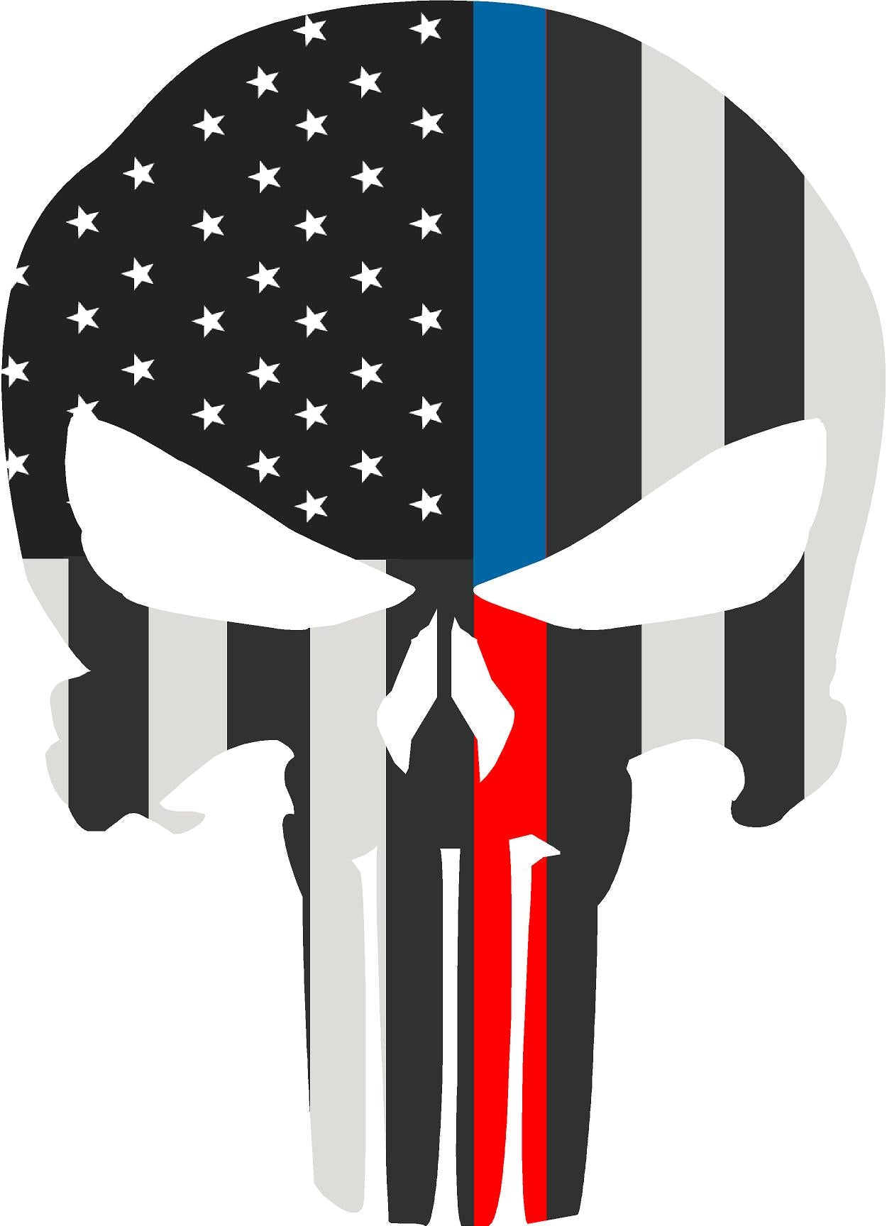 5 Skull Punisher Bw Thin Blue Red Line Shape Sticker Decal Project