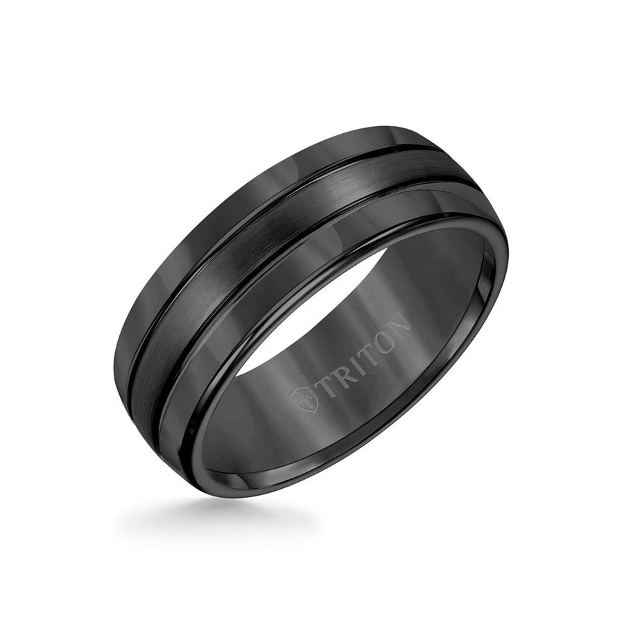 8MM Tungsten Carbide Ring - Domed Alternating Diagonal Cuts and Bevel Edge  - Triton Jewelry