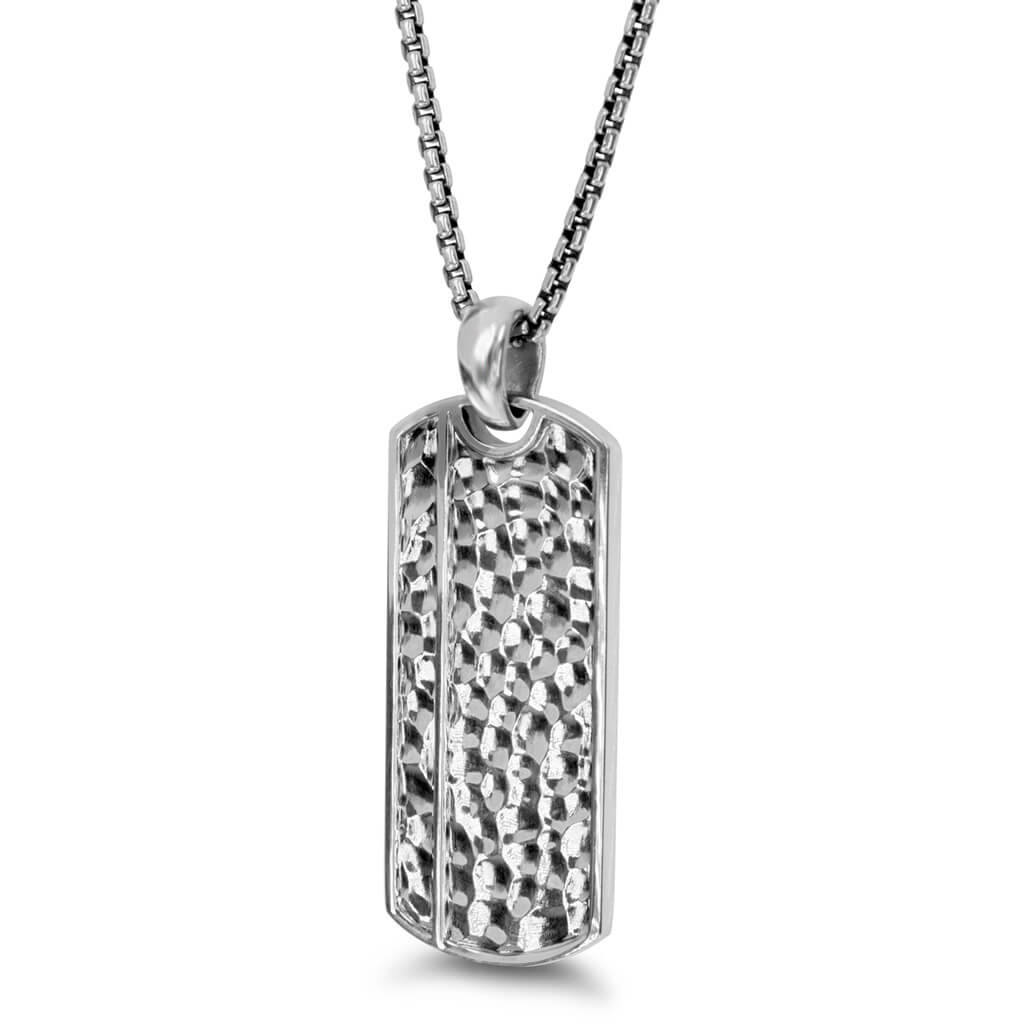Silver Dog Tag 26" Necklace with Hammer Finish - Triton Jewelry