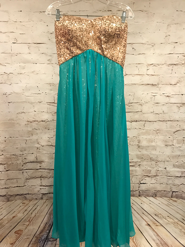 turquoise and gold dress