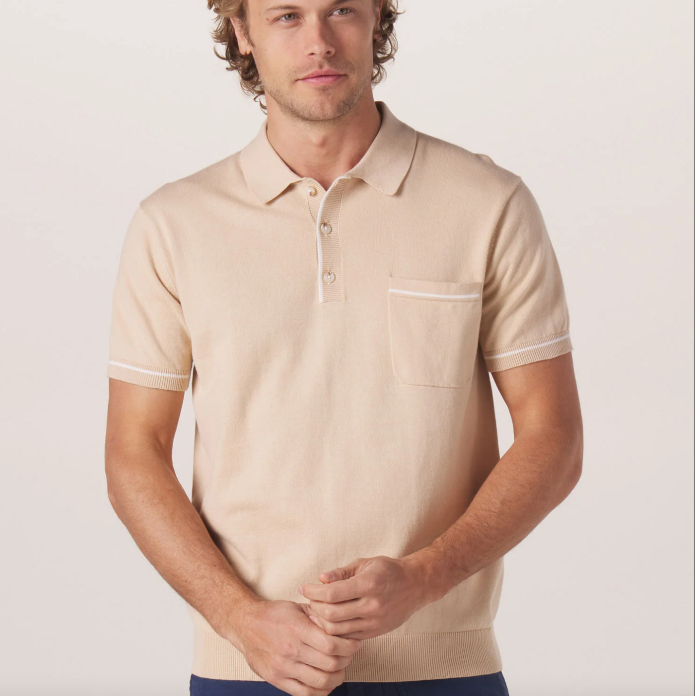 The Normal Brand - Robles Knit Polo - Tan/White
