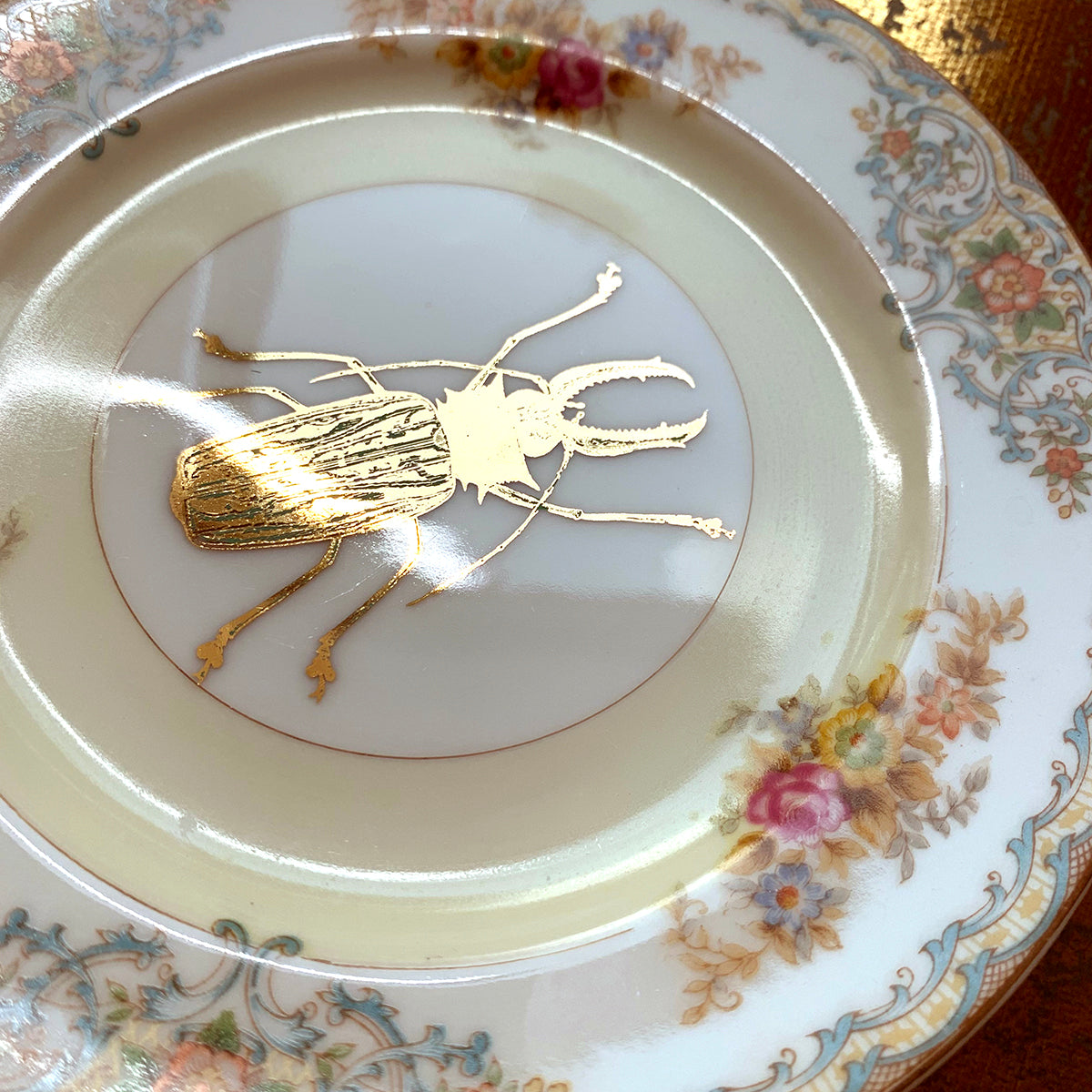 GOLD LUSTRE Vintage Saucer Plate  - Insect Plate