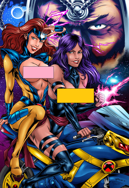 Jean Grey and Psylocke on a Cyclops Cycle