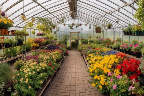 A garden inside of a greenhouse