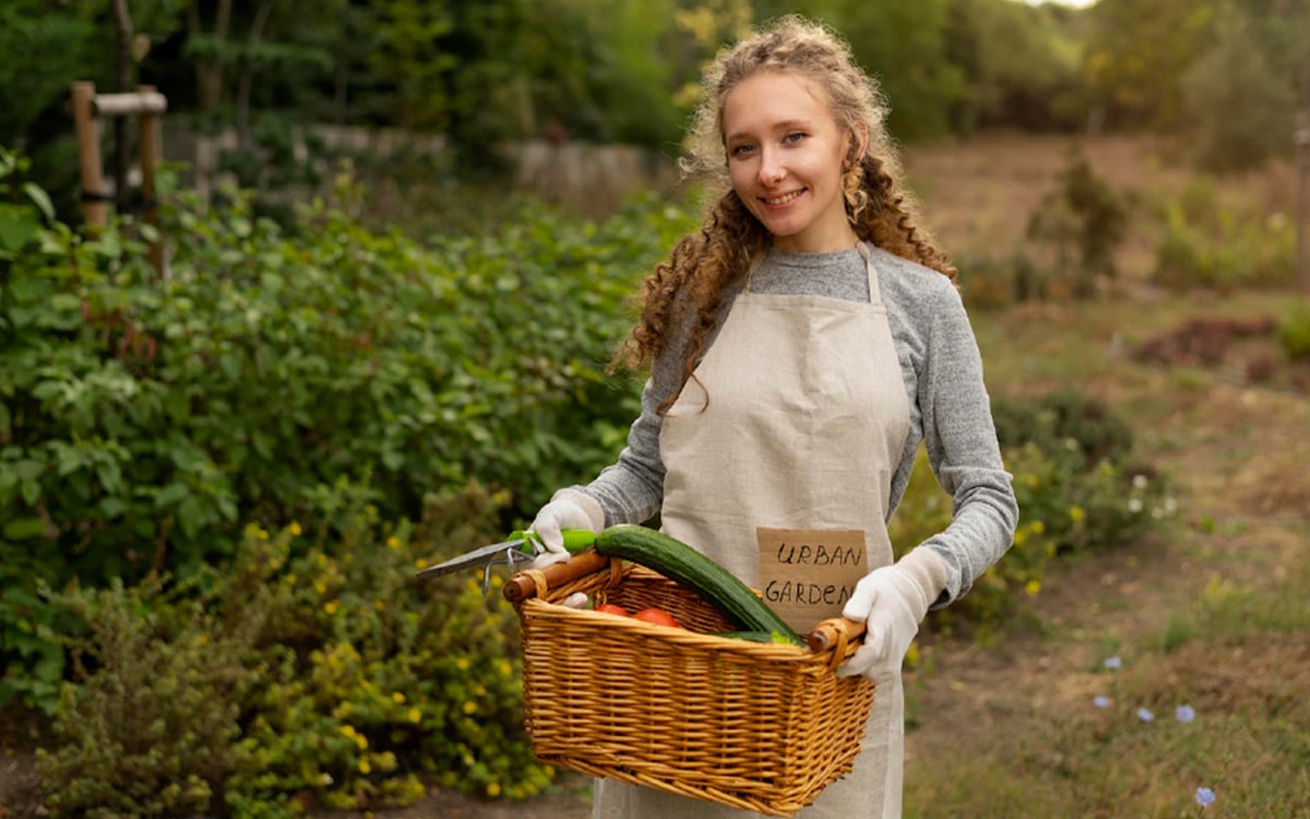 woman holding garden basket