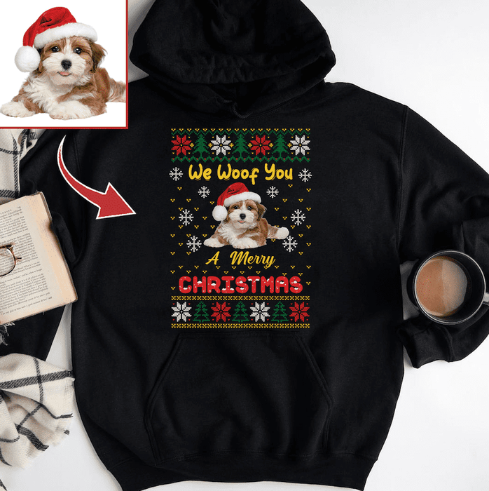 We Woof You A Merry Christmas Custom Photo T-shirt, Dog Love Gift, Upload Pet Christmas sweatshirt