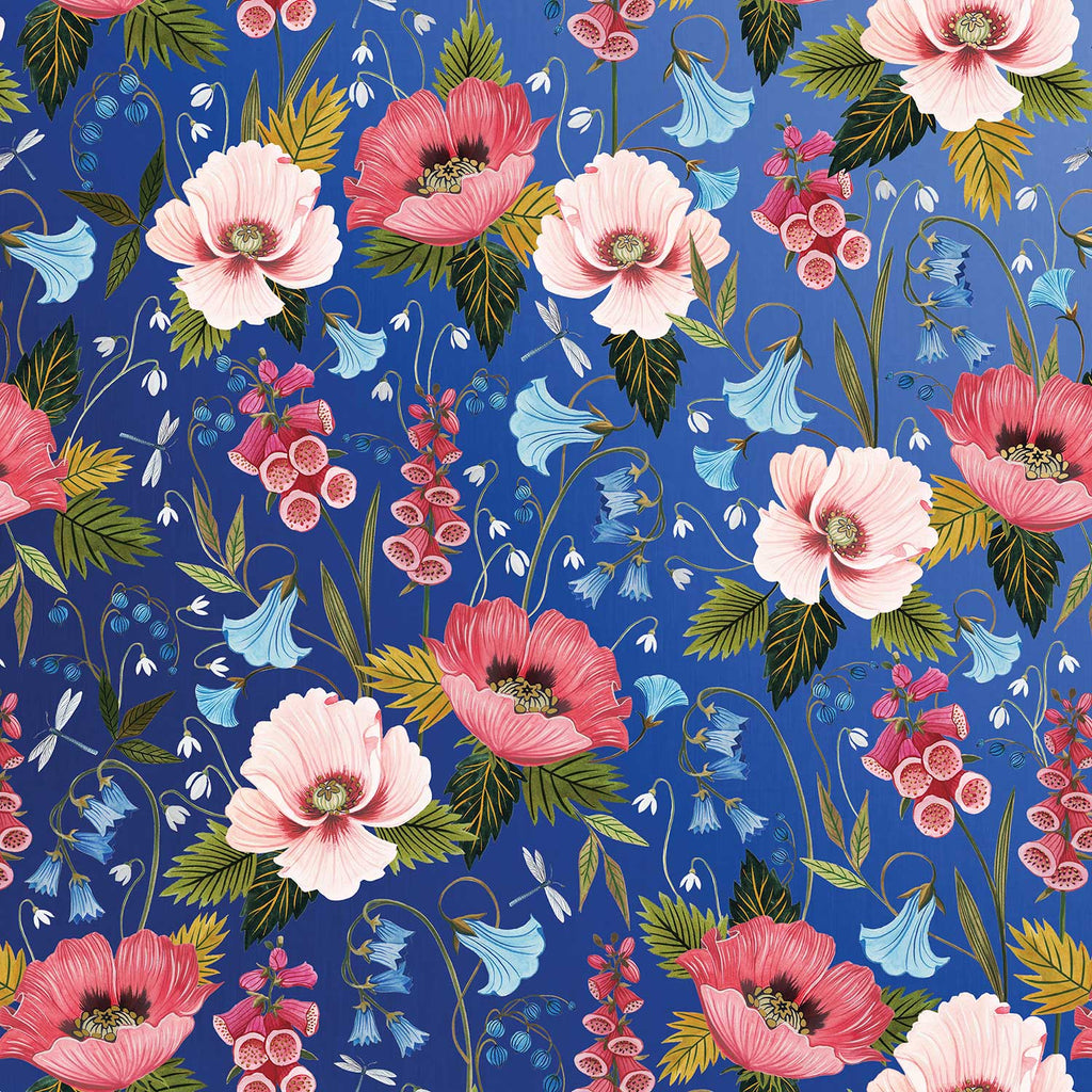 Midnight Blue Flower Meadow Recyclable Wrapping Paper Set - BLUE Eco F