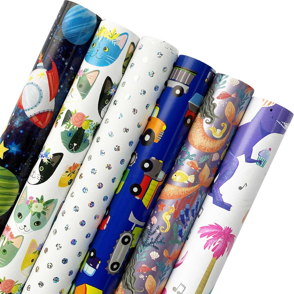 Birthday Wrapping Paper Bundle with Cut Lines on Reverse – Present Paper