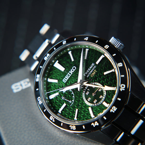 Seiko Presage Sharp Edge Series Automatic GMT Green Dial SPB219J1 / SARF003 www.watchoutz.com