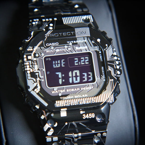 Casio G-Shock 2023 Full Metal Titanium Square Face Black-Circuit Board Pattern GMW-B5000TCC-1 www.watchoutz.com