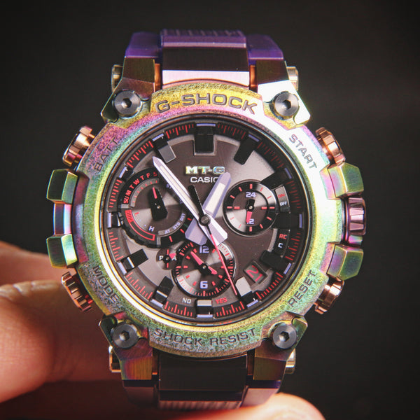 Casio G-Shock MT-G Tough Solar Rainbow IP "Aurora Oval"  MTG-B3000PRB-1A www.watchoutz.com