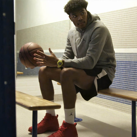 Rui Hachimura in Casio G-shock Lightning Yellow Series www.watchoutz.com