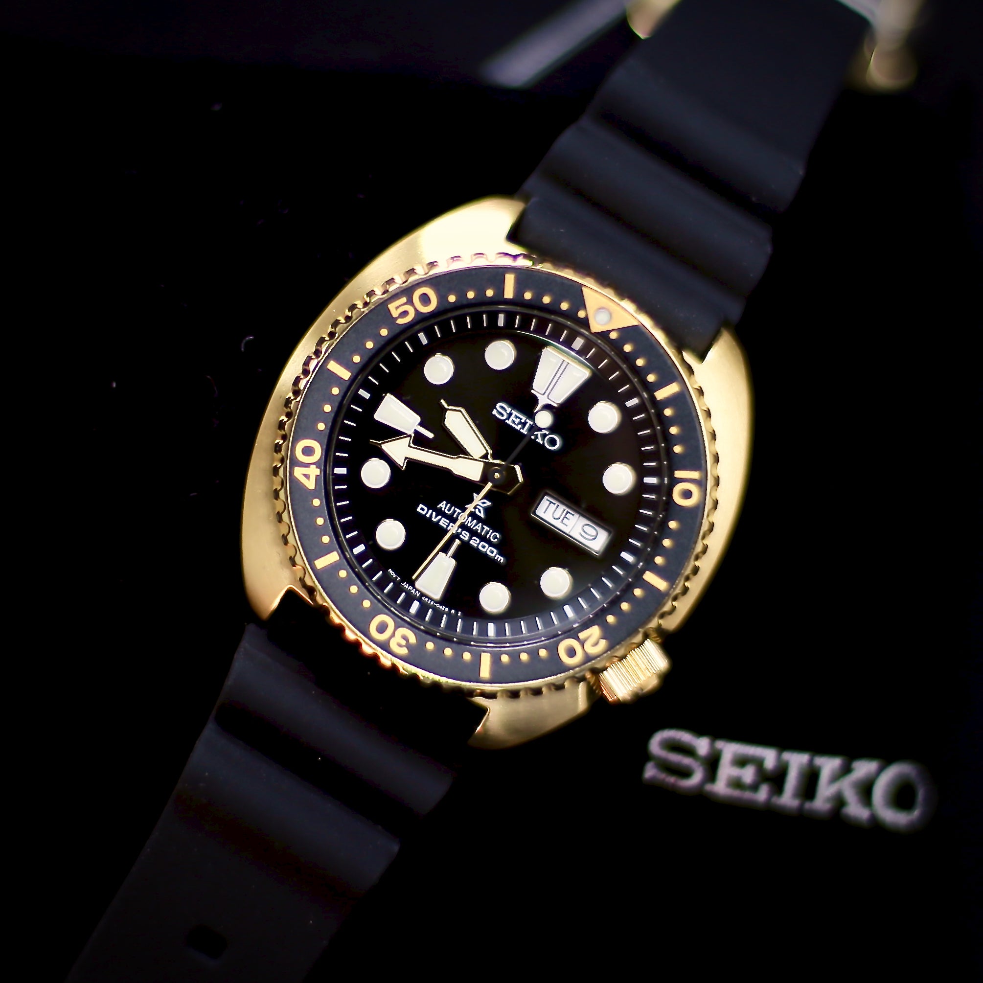 Seiko Prospex Automatic 200M Diver's Watch Gold-Black Turtle SRPC44 – WATCH  OUTZ