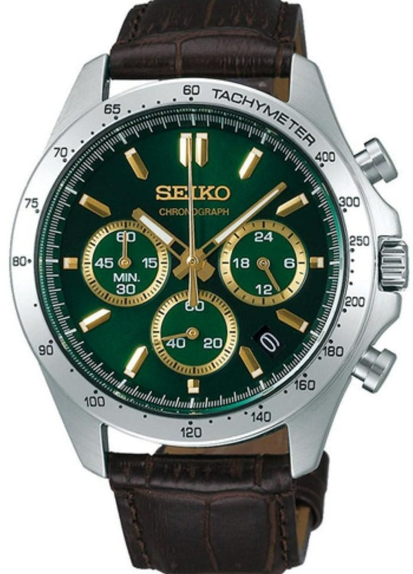 Seiko Spirit Quartz Chronograph Tachymeter JDM Green Dial SBTR017