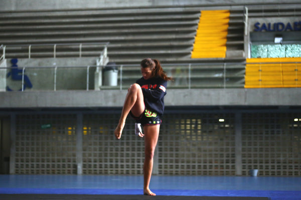 Coral Carnicella shadowboxing in preparation for the South American Championships