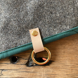 Luxury dog mat leather buckle detail