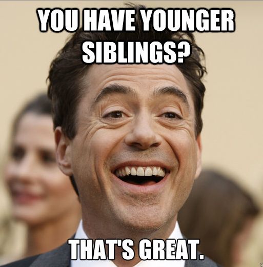 Teacher meme about students having younger siblings. Robert Downey Junior meme