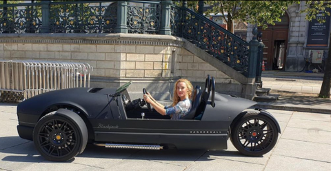 Alicia Franck Test Driving a Vanderhall